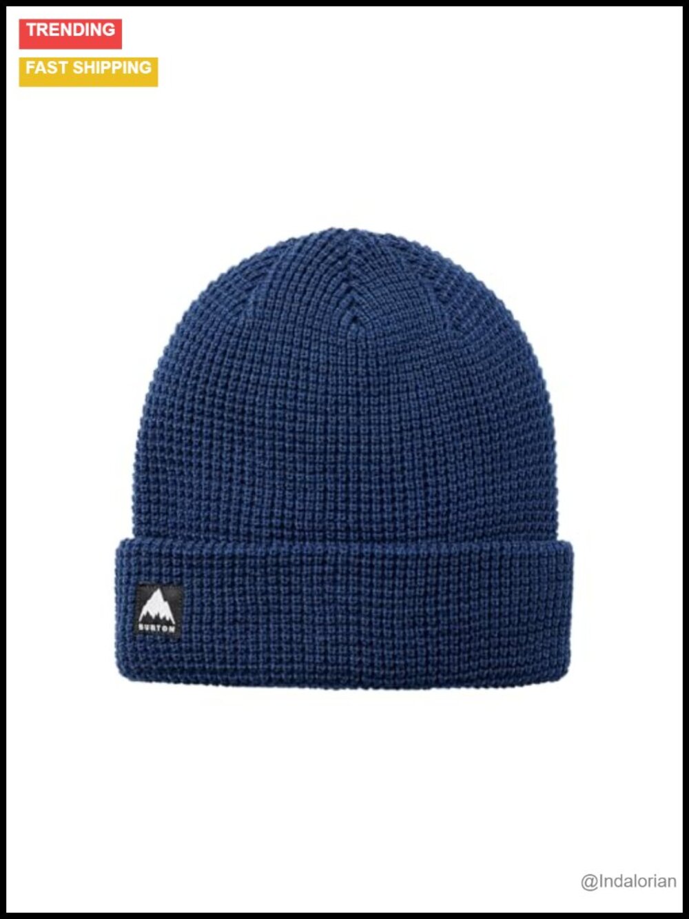 100% Recycled Polyester Waffle Knit Beanie Mid-Profile Fold-Up Cuff
